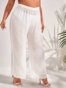 SHEIN Swim Curve Plus Plain Cover Up Pants - White - View 3
