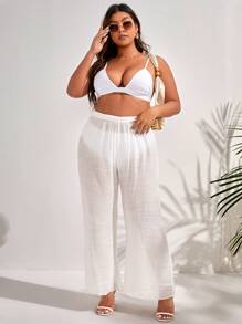 SHEIN Swim Curve Plus Plain Cover Up Pants - White - View 4