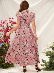 SHEIN Maternity Allover Floral Print Ruffle Armhole Belted Dress - Multicolor - View 2