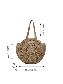 極簡風格鏤空草編包 - 卡其色 - 查看 4