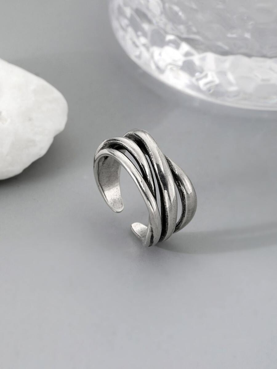 Men Simple Cuff Ring Antique Silver Copper Fashionable Popular Jewelry Gift Party - Antique Silver - View 1