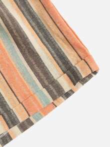 Plus Colorful Striped Paperbag Waist Belted Shorts - Multicolor - View 5