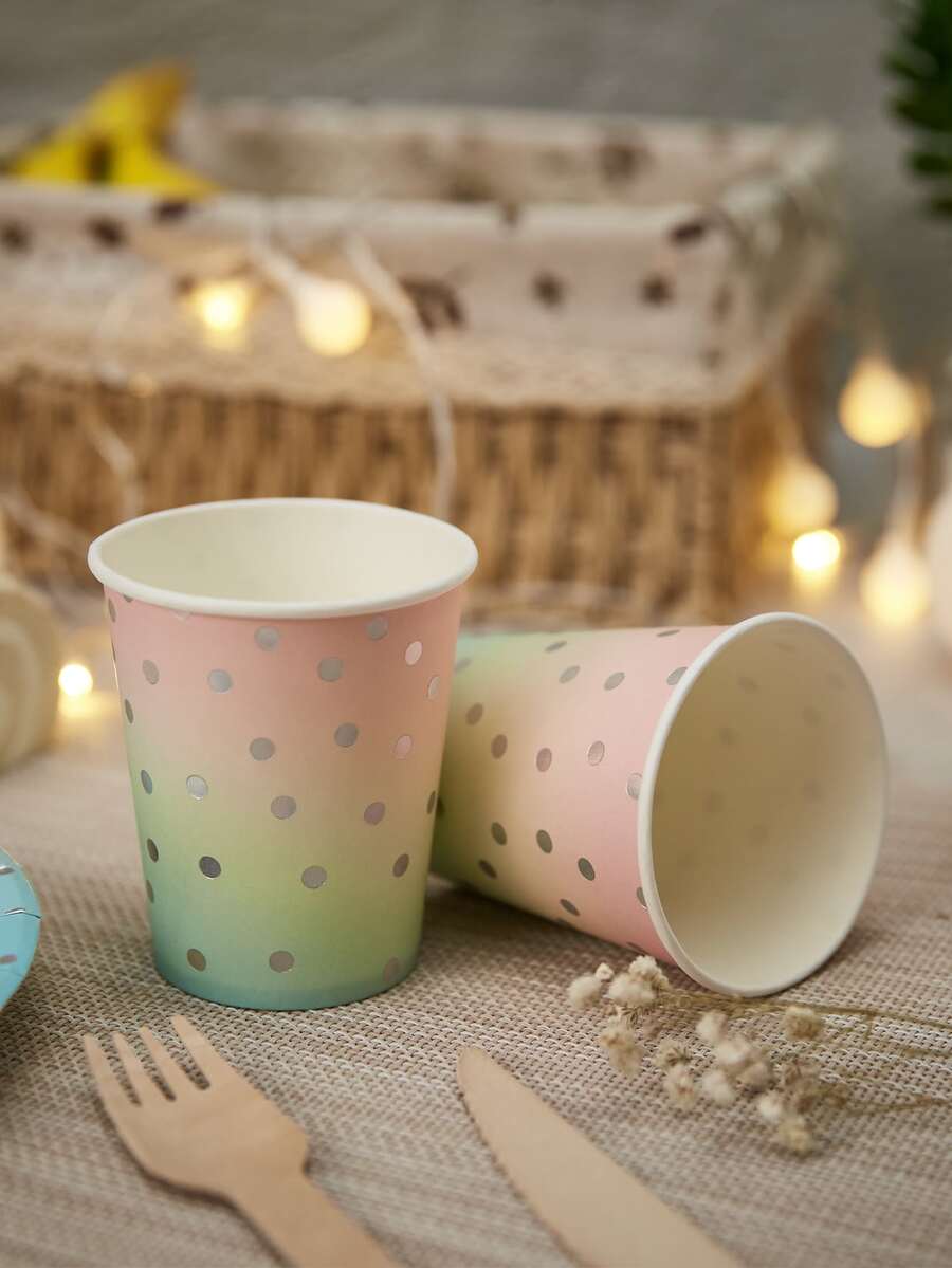 10入組波點圖案一次性杯子 - 彩色 - 查看 1