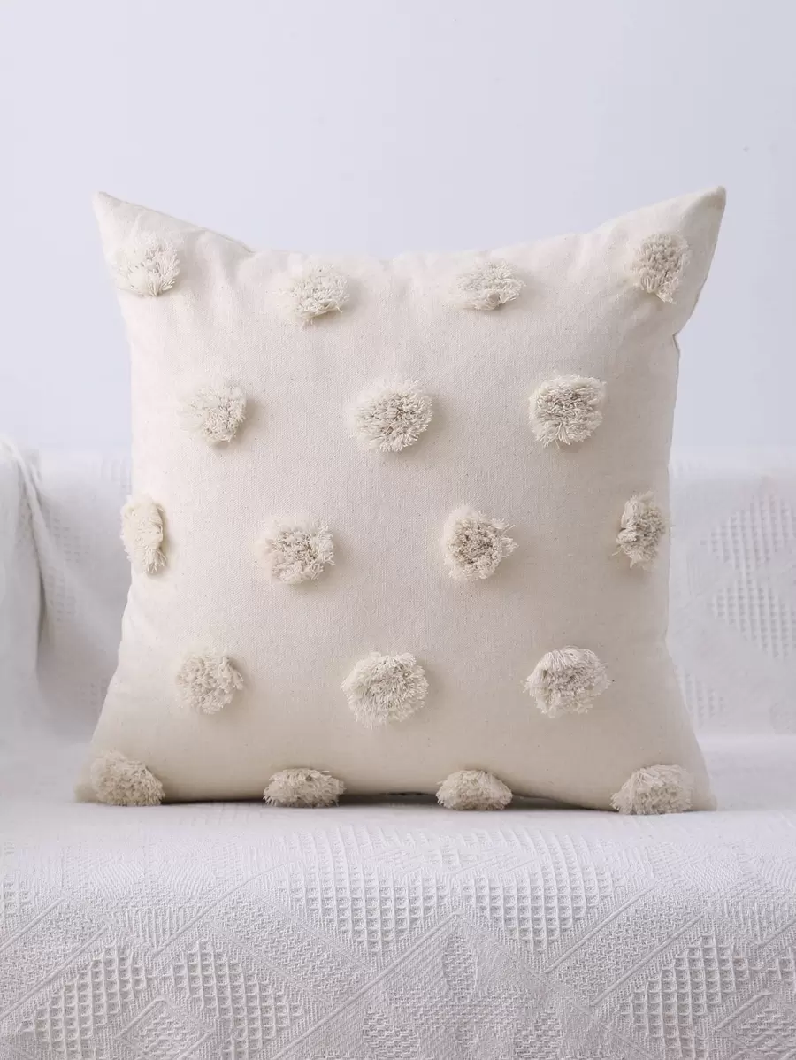 Miater 1入組禮品帆布刺繡靠墊套不附帶墊芯 - 米色 - 查看 1