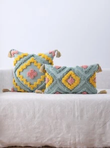 1入組簇絨流蘇裝飾靠墊套不附帶墊芯 - 彩色 - 查看 1