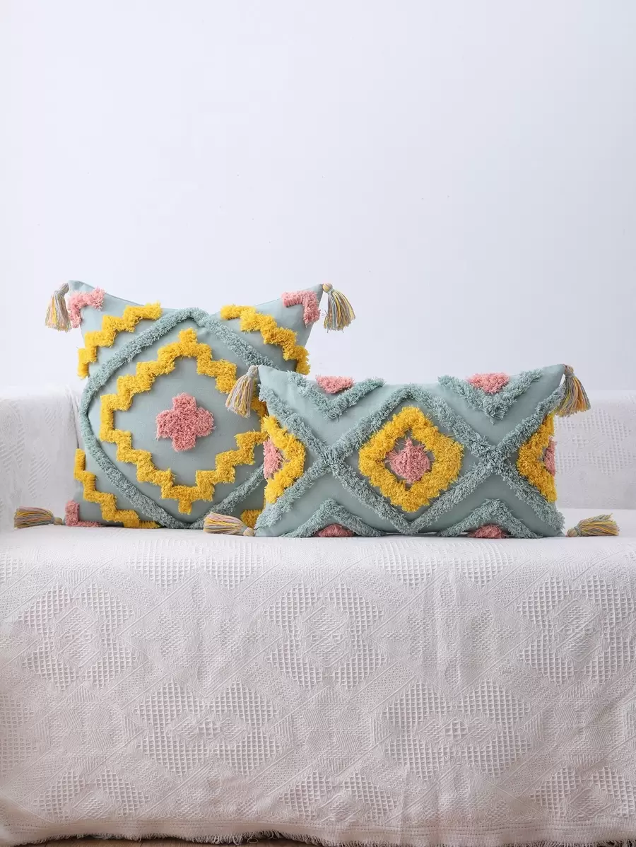 1入組簇絨流蘇裝飾靠墊套不附帶墊芯 - 彩色 - 查看 1