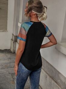 SHEIN LUNE Colour Block Raglan Sleeve Patched Pocket Tee - Multicolor - View 2