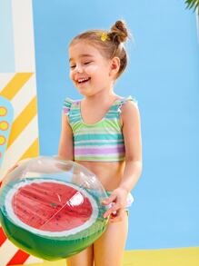 Young Girl Striped Bikini Set Summer Beach - Multicolor - View 3