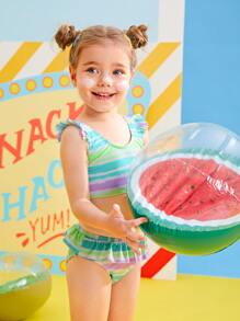 Young Girl Striped Bikini Set Summer Beach - Multicolor - View 4