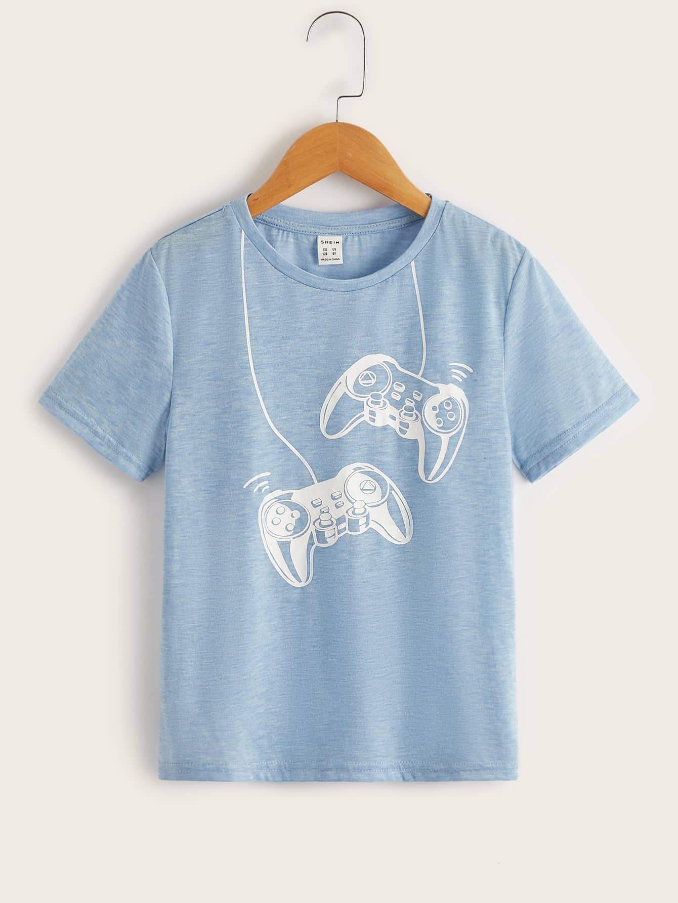 SHEIN Tween Boy Printed Oversized T-Shirt, Simple Comfortable Casual Wear For Daily Summer - Baby Blue - View 1
