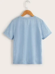 SHEIN Tween Boy Printed Oversized T-Shirt, Simple Comfortable Casual Wear For Daily Summer - Baby Blue - View 2