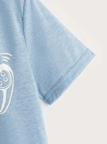 SHEIN Tween Boy Printed Oversized T-Shirt, Simple Comfortable Casual Wear For Daily Summer - Baby Blue - View 3