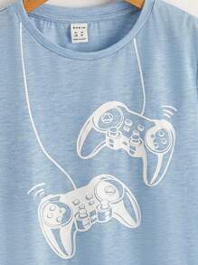 SHEIN Tween Boy Printed Oversized T-Shirt, Simple Comfortable Casual Wear For Daily Summer - Baby Blue - View 4