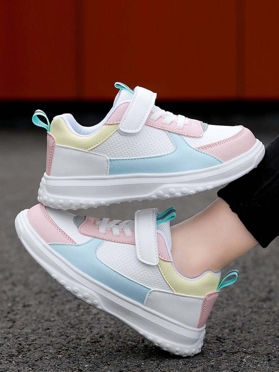 1 Paar bunte Klettverschluss Sportschuhe für Mädchen, mehrfarbige farbenfrohe Sneaker - Verschiedenfarbig - Übersicht 1