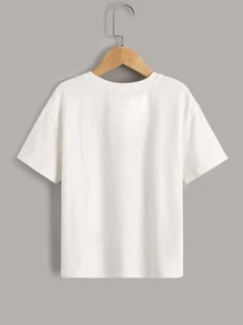 SHEIN 女孩蝴蝶和蘑菇圖案T恤 - 白色 - 查看 2