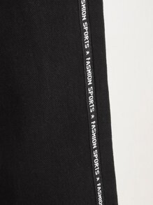 SHEIN 男孩字母織帶側縫牛仔褲 - 黑色 - 查看 4