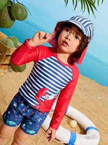 少年卡通圖形沙灘游泳裝和帽子 - 彩色 - 查看 5