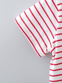 Elladie kids Young Girl Heart Embroidery Stripe Tee - Red and White - View 4