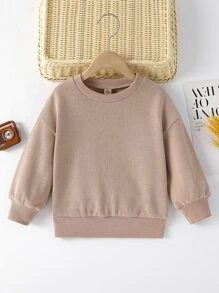 小女童落肩袖運動衫 - 卡其色 - 查看 1