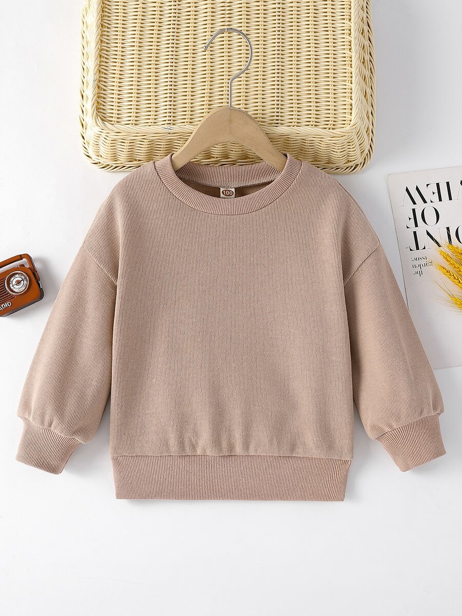 小女童落肩袖運動衫 - 卡其色 - 查看 1