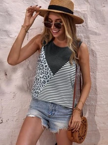 SHEIN Unity 豹紋和條紋印花背心上衣 - 彩色 - 查看 3