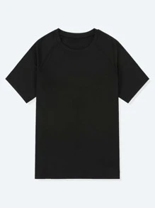 Niños Camiseta unicolor de manga raglán - Negro - Ver 1