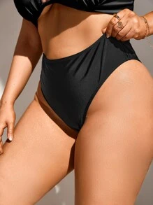 Swim SXY Summer Beach Plus Big Bow Decor Bikini Bottom - Black - View 4