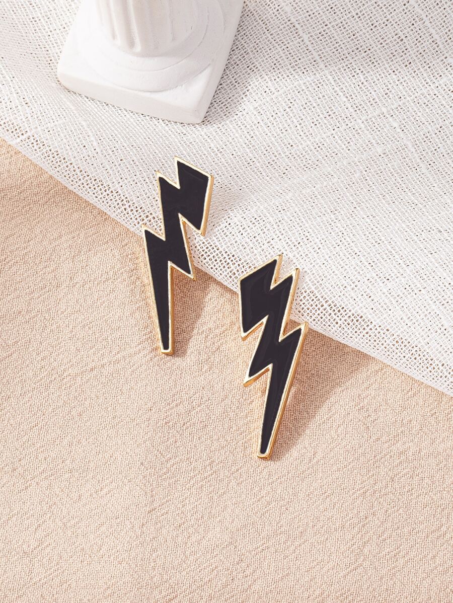 Brincos com design relâmpago - màu đen - Xem 1