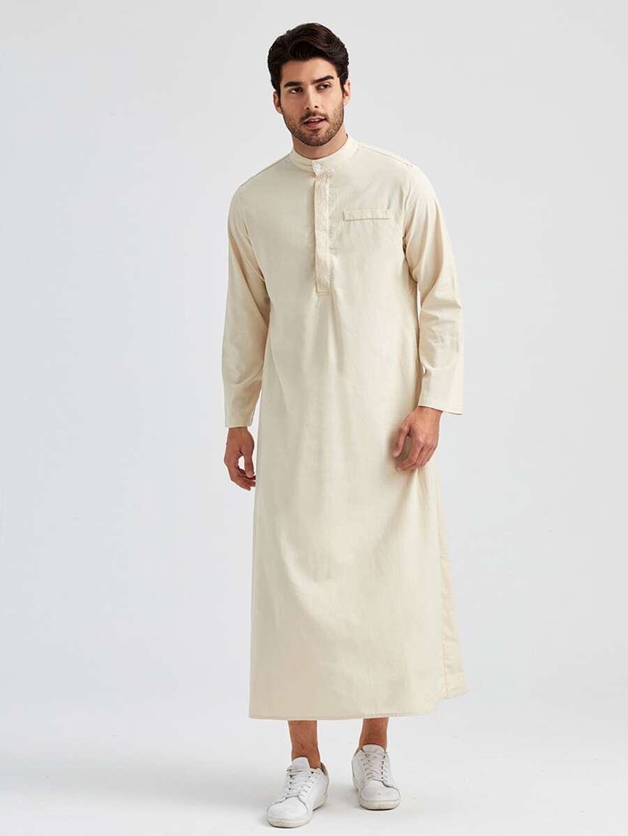 Manfinity VCAY Men Mock Neck Button Half Placket Longline Shirt - Beige - View 1