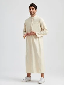 Manfinity VCAY Men Mock Neck Button Half Placket Longline Shirt - Beige - View 3