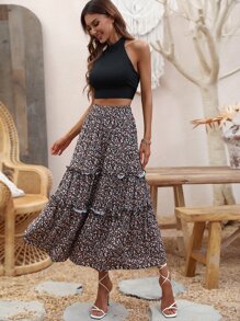 SHEIN VCAY Falda floral bajo con fruncido - Multicolor - Ver 3