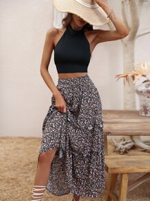 SHEIN VCAY Falda floral bajo con fruncido - Multicolor - Ver 5