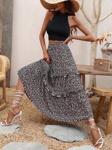 SHEIN VCAY Falda floral bajo con fruncido - Multicolor - Ver 7