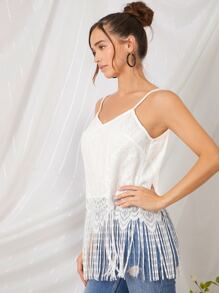 SHEIN Unity Áo hai dây mép màu trơn Boho - trắng - Xem 5