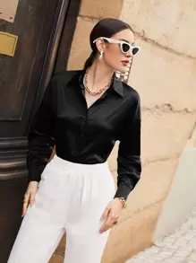 Mulvari Camisa con botones y hombros caídos, blusas de manga larga