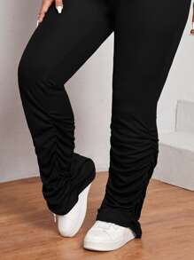 SHEIN SXY Women's Plus Size Smocked Hem Street Pants - Black - View 4