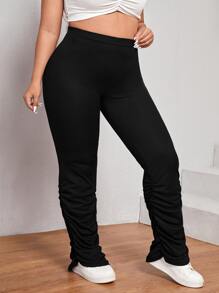 SHEIN SXY Women's Plus Size Smocked Hem Street Pants - Black - View 5