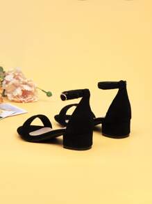 1雙女童粗跟腳踝帶涼鞋,黑色 - 黑色 - 查看 3