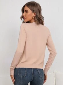 SHEIN LUNE Solid Button Front Cardigan,Long Sleeve Tops In Fall/Winter - Apricot - View 2