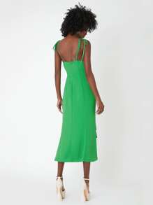 SHEINNeu Vestido de tirantes de hombros con cordón ribete con fruncido - Verde - Ver 2