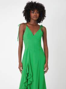 SHEINNeu Vestido de tirantes de hombros con cordón ribete con fruncido - Verde - Ver 3