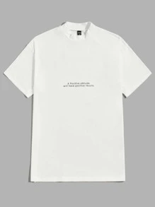 GENTILAND Men Casual Slogan Graphic Short Sleeve Tee - White - View 1