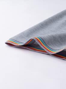 Manfinity Áo thun có cổ Nam Nút phía trước Sọc Giải trí - Xám - Xem 3