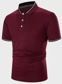 Manfinity Homme Men Striped Trim Polo Shirt - Burgundy - View 1