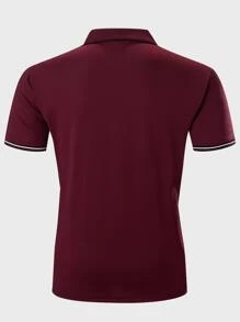 Manfinity Homme Men Striped Trim Polo Shirt - Burgundy - View 2