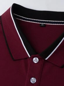 Manfinity Homme Men Striped Trim Polo Shirt - Burgundy - View 5