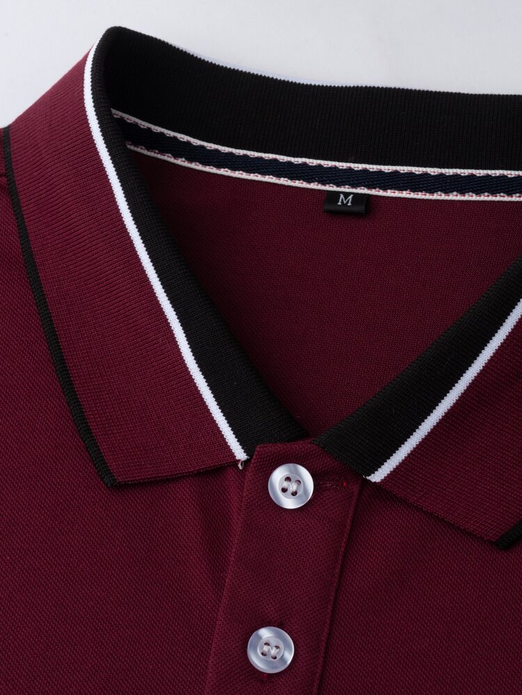 Manfinity Homme Men Striped Trim Polo Shirt - Burgundy - View 5