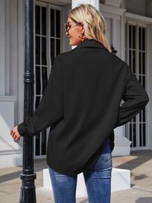 SHEIN LUNE Drop Shoulder Button Front Blouse Women Shirt - Black - View 2