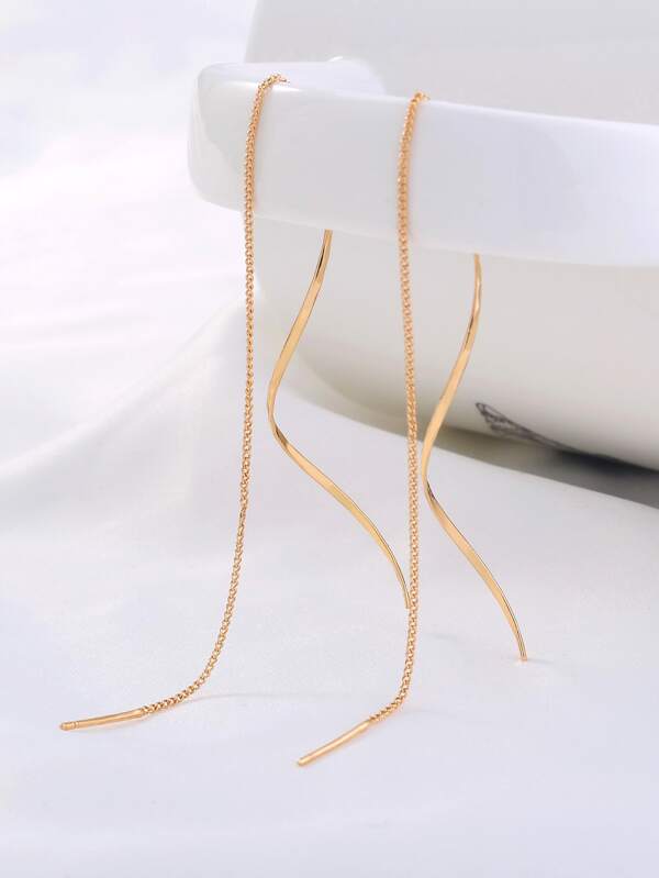 1pair Long Tassel Threader Earrings Wave Shaped Simple Long Chain