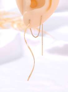 Nooxian 1對長款流蘇耳線波浪形狀簡約風長款鏈條耳環優雅耳環適合女士 - 金黃色 - 查看 4